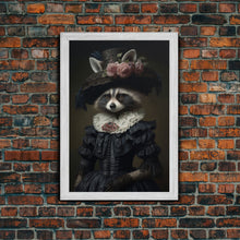 Carregar imagem no visualizador da galeria, Fancy Victorian Lady Racoon, Framed Canvas Print Or Canvas, Victorian Animal Print Oil Painting, Funny Halloween Decor
