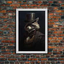 Carregar imagem no visualizador da galeria, Funny Raccoon Art, Framed Canvas Print Or Poster, Funny Halloween Art, Victorian Raccoon Oil Painting Portrait, Victorian Business Raccoon
