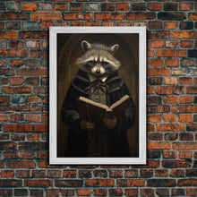 Carregar imagem no visualizador da galeria, Funny Raccoon Art, Framed Canvas Print Or Poster, Funny Halloween Art, Victorian Raccoon Oil Painting Portrait, Victorian Preacher Raccoon
