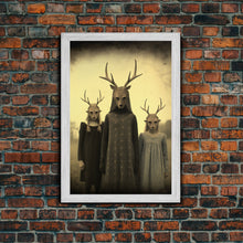 Load image into Gallery viewer, The Cult Of The Deer, Creepy Halloween Wall Art, Framed Canvas Print, Occult Art, Dark Academia, Creepy Photography
