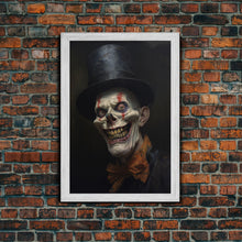 Load image into Gallery viewer, Creepy Clown Art Canvas Print, Victorian Horror Decor, Gothic Halloween Art, Framed Canvas, Halloween Canvas, Scary Wall Art, Unusual Decor

