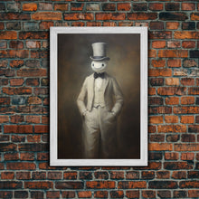 Load image into Gallery viewer, Ghost Wearing A Top Hat, Victorian Gentleman Ghost, Framed Canvas Print, Halloween Canvas Art, Unique Spooky Decor, Gothic Dark Academia Art
