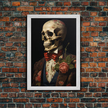 Load image into Gallery viewer, Spooky Halloween Art, Floral Skeleton, Framed Canvas Print, Skeletal Art, Halloween Art Print, Halloween Decoration, Halloween Printables
