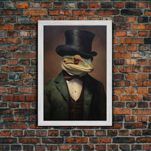 Load image into Gallery viewer, Dark Academia Victorian Gecko Art, Framed Canvas Print or Canvas, Halloween Art, Spooky Decor, Halloween Decoration
