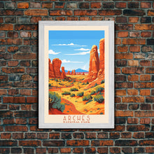 Carregar imagem no visualizador da galeria, Arches National Park, Framed Wall Art Canvas Print, Travel Poster, Travel Art, Roadtrip Decor, Cool Wall Art, Retro State Park Art
