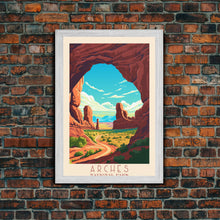 Carregar imagem no visualizador da galeria, Arches National Park Utah Travel Art, National Park Print, Minimalist Travel Art, Midcentury Modern Style Landscape Painting
