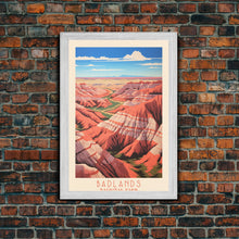 Carregar imagem no visualizador da galeria, Badlands National Park, Framed Wall Art Canvas Print, Travel Poster, South Dakota Travel Art, Roadtrip Decor, Cool Art, Retro State Park Art
