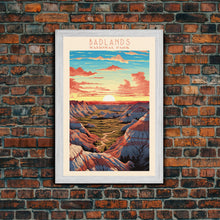 Carregar imagem no visualizador da galeria, Badlands National Park, Framed Wall Art Canvas Print, Travel Poster, South Dakota Travel Art, Roadtrip Decor, Cool Art, Retro State Park Art
