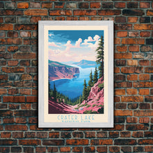 Load image into Gallery viewer, Crater Lake National Park Travel Poster Print, Canvas Print Wall Art, Oregon Travel Art, Midcentury Modern Travel Decor
