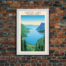 Load image into Gallery viewer, Crater Lake National Park Oregon Travel Art, National Park Print, Minimalist Travel Art, Midcentury Modern Style Landscape Painting
