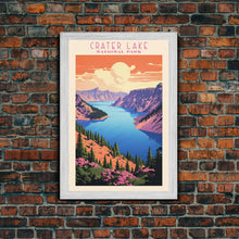 Load image into Gallery viewer, Crater Lake National Park Travel Poster Print, Canvas Print Wall Art, Oregon Travel Art, Midcentury Modern Travel Decor
