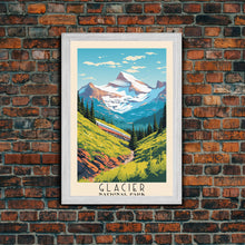 Carregar imagem no visualizador da galeria, Glacier National Park Montana Travel Art, National Park Print, Minimalist Travel Art, Midcentury Modern Style Landscape Painting
