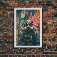 Load image into Gallery viewer, Gas Mask, Urban Wall Art, Graffiti, Canvas Print, Wall Hanging, Portrait Art, Bedroom Prints, Modern Home Decor, Dorm Room Art, RV Decor
