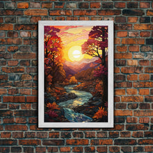Carregar imagem no visualizador da galeria, Beautiful Fall Decor, Framed Canvas Print, Mosaic / Stained Glass Style Painting, Gliclee Print, Autumn Decor, Thanksgiving Decorations
