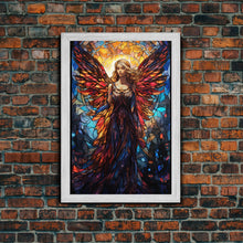 Carregar imagem no visualizador da galeria, Angel, Fantasy Art, Angel Wings, Canvas Print, Wall Hanging, Portrait Art, Stained Glass Art, Housewarming Gift, Bedroom Teen Girl Art
