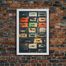 Cargar imagen en el visor de la galería, Cassette Tape Collage, Retro 80s Art, Photography, Fine Art Canvas Print, Giclee Print, Studio Decor, Music Lover Gift
