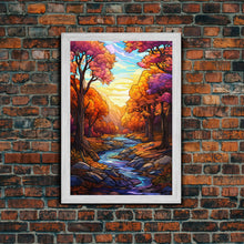 Carregar imagem no visualizador da galeria, Beautiful Fall Decor, Framed Canvas Print, Mosaic / Stained Glass Style Painting, Gliclee Print, Autumn Decor, Thanksgiving Decorations
