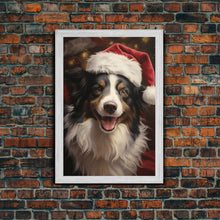 Carregar imagem no visualizador da galeria, Cute Border Collie In A Santa Hat, Framed Canvas Print, Christmas Decor, Holiday Decor, Seasonal Wall Decor, Farmhouse Christmas
