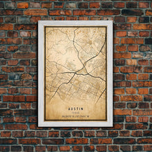 Carregar imagem no visualizador da galeria, Austin Map Print Canvas or Poster, Texas Map Art, Texas Map Print, Vintage Austin Texas Map Framed Art, Retro / Distressed Office Art
