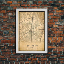 Load image into Gallery viewer, Fort Worth map print poster or framed canvas, Texas map print poster canvas, Fort Worth city map print poster canvas, Panther City
