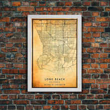 Load image into Gallery viewer, Long Beach map print poster or framed canvas | California map print poster canvas | Long Beach city map print poster canvas, distressed map
