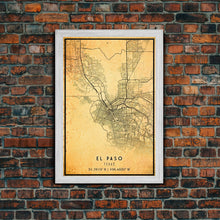 Load image into Gallery viewer, El Paso Texas Vintage Map Print, El Paso Map, Texas Map Art, El Paso City Road Map Poste, Vintage Gift Map, Travel Vacation Art, Rustic Map
