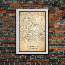 Cargar imagen en el visor de la galería, Birmingham UK map print poster or framed canvas, England map print poster canvas, UK city map print poster canvas, Vintage Travel Art
