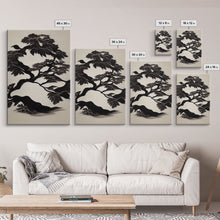 Carregar imagem no visualizador da galeria, Black and White Bonsai Tree, Framed Canvas Print, Ready To Hang Framed Wall Art, Living Room Wall Hanging

