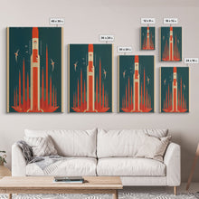 Carregar imagem no visualizador da galeria, Art Deco Space Travel Poster Art, Framed Canvas Print, Ready To Hang Framed Wall Art, Living Room Wall Hanging
