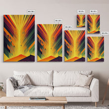 Load image into Gallery viewer, Unique art deco style abstract art, reflections of a sunset through stained glass, framed canvas print
