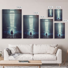 Load image into Gallery viewer, Cyberpunk Android In An Abandoned City, Dystopian Post Apocalyptic Art, Framed Canvas Print, Ready To Hang Framed Wall Art, Living Room
