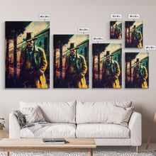 Load image into Gallery viewer, Cowboy waiting for the train, framed wall art, framed canvas print
