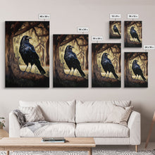 Load image into Gallery viewer, Portrait of a raven, cool crow art, framed canvas print
