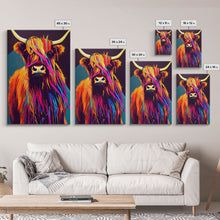 Cargar imagen en el visor de la galería, Colorful farmhouse art, Highland cow, Scotland cattle, framed canvas print
