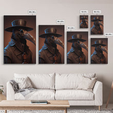 Load image into Gallery viewer, Crow wearing a plague doctor mask, poster art, cool spooky fine art poster print
