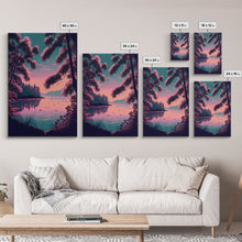 Load image into Gallery viewer, Beautiful Sunset over the lake, My Secret Spot, framed canvas print, Pinkwave retro style landscape art
