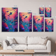 Load image into Gallery viewer, 80s Vibe Under The Sea Coral Reef Art, framed canvas print, fish and reef art
