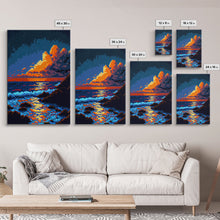 Load image into Gallery viewer, Pixel Art Sunset obscured by clouds, framed canvas print, 8 bit art
