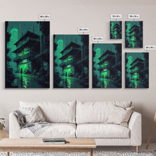 Load image into Gallery viewer, Cyberpunk Dystopian Emerald Green Town City Background Fine Art Print, Wall Decor, Wall Poster, Wall Art Print
