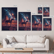 Cargar imagen en el visor de la galería, Cowboy contemplating the stars, framed canvas print, wild west art, western decor
