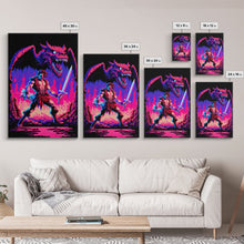 Carregar imagem no visualizador da galeria, Tabletop RPG art, vaporwave neon aesthetic, Barbarian art, framed canvas print
