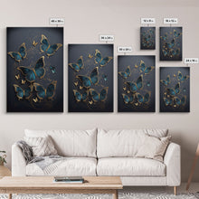 Load image into Gallery viewer, Blue Butterflies Canvas Print Wall Art, Blue and Gold Butterfly Canvas Painting, Butterfly Wall Decor, Home Gift, ready to hang decor
