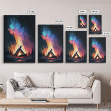 Carregar imagem no visualizador da galeria, Campfire Print, Framed Canvas Art, Original Artwork, Hiking, Up North, Lake Life, Cabin Decor
