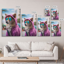 Cargar imagen en el visor de la galería, Corgi Pink Hoodie Wall Print, Animal Wall Art, Dog Portrait, Dog Art Print, Framed Wall Art, Framed Canvas, Wall Print, Wall Canvas
