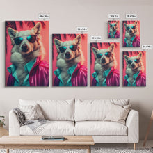 Cargar imagen en el visor de la galería, Corgi In Pink Suit Sunglasses Wall Print, Dog Décor, Dog Art Print, Dog Portrait, Framed Wall Art, Framed Canvas, Wall Print, Wall Canvas
