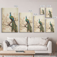 Load image into Gallery viewer, peacock wall art | peacock art print | boho wall art | peacock poster | mid century modern art | home office wall art | Farmhouse Canvas Art
