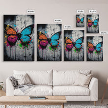 Load image into Gallery viewer, Graffiti Butterfly Art, Framed Canvas Print, Large Wall Art, Contemporary Punk Art, Butterflies, Pop Art, Paint Splatter Art
