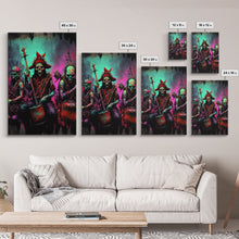 Load image into Gallery viewer, Death Metal Skeletons, Medieval Heavy Metal Undead Band Art, Framed Canvas Print, Unique Office Large Wall Art, Mancave Art
