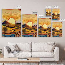 Carregar imagem no visualizador da galeria, Art Deco Style Desert Landscape Painting Canvas Print, Framed Canvas Art, Unique Arizona Pueblo Style Southwestern Art
