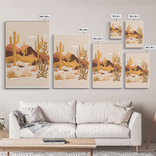 Load image into Gallery viewer, Boho Style Desert Art, Framed Canvas Print, Pueblo Style Cactus and Desert Landscape Art
